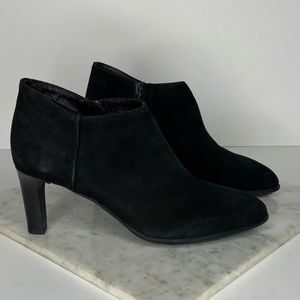 Aquatalia Black Suede Low Profile Bootie Heels